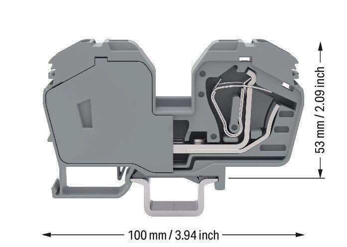 2-conductor through terminal block; 35 mm²; with integrated end plate; side and center marking; only for DIN 35 x 15 rail; CAGE CLAMP®; 35,00 mm²; gray