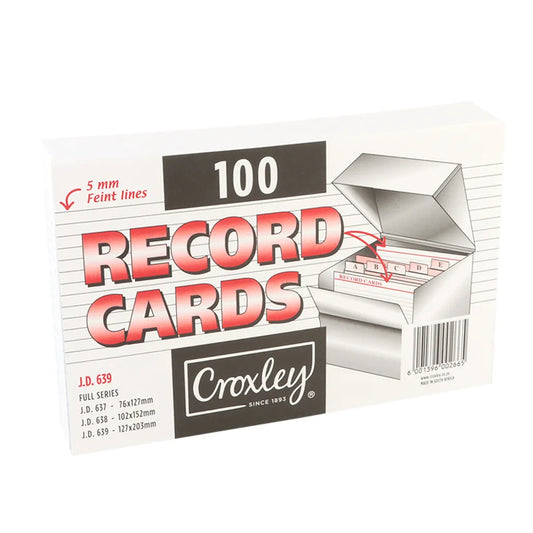 Croxley record cards white ruled 127mm x 203mm Pack of 100 REC639