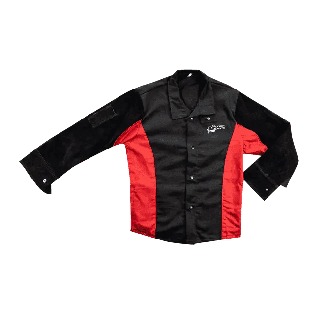 Flame retardant heavy-duty black & red welding jacket