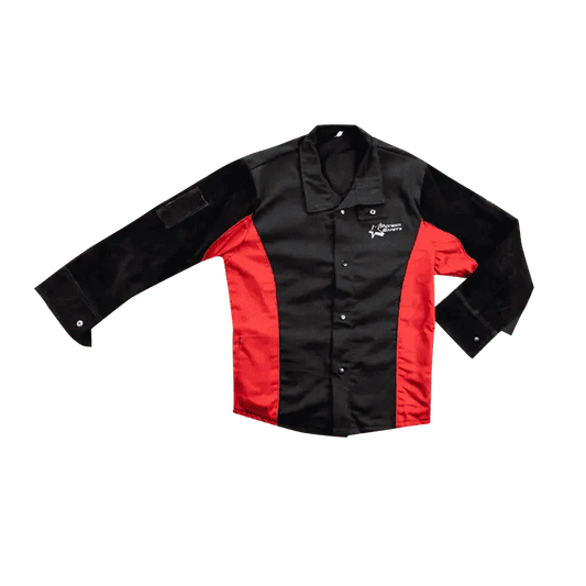 Flame retardant heavy-duty black & red welding jacket