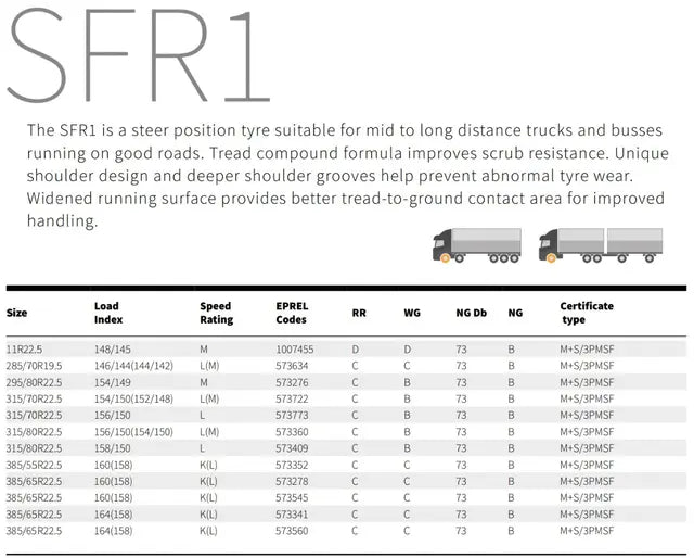 385/65R22.5 SAILUN SFR1